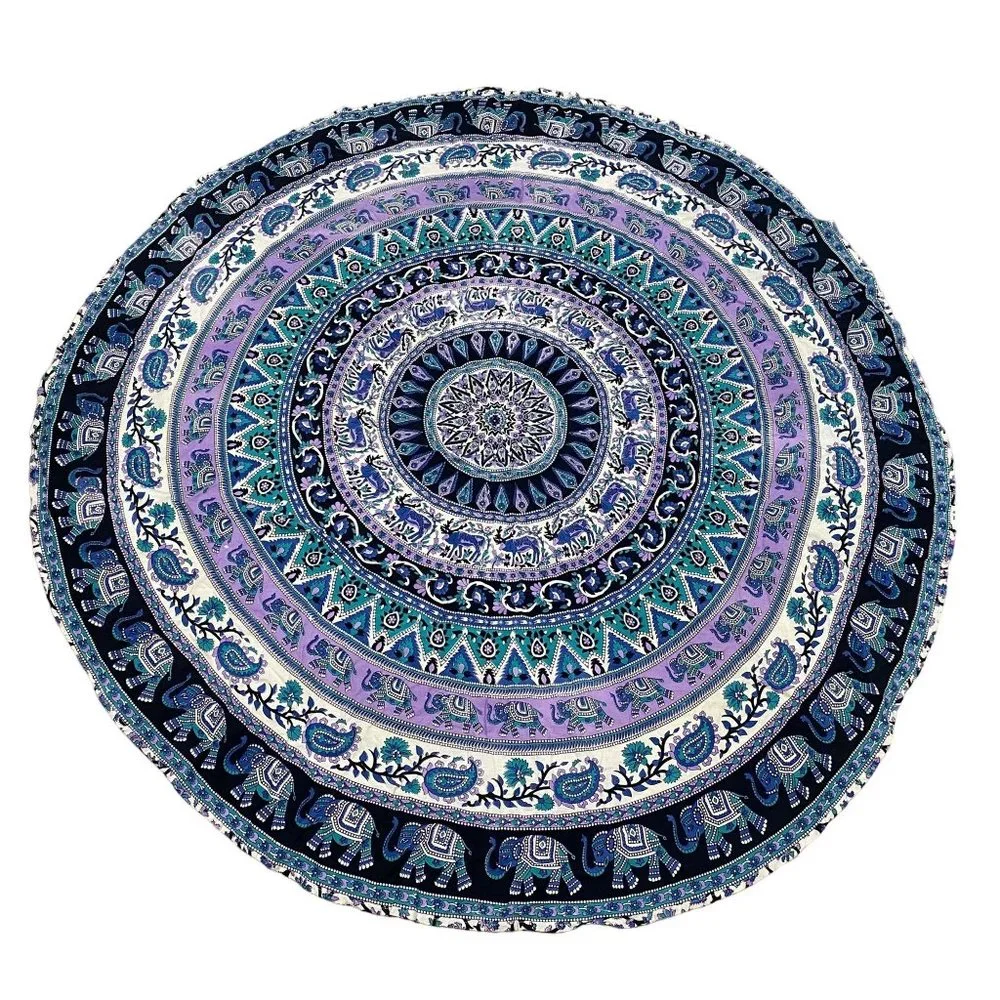 Elephant Mandala Bohemia Round Tapestry Tablecloth Cotton Elephant Moose Print